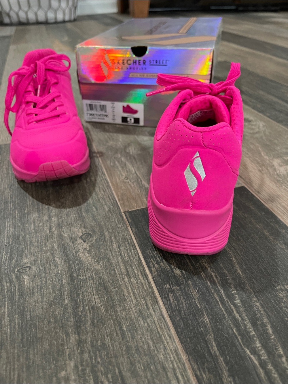 Skechers Women’s Neon Pink Lace-Up Athletic Sneakers - Picture 3 of 4